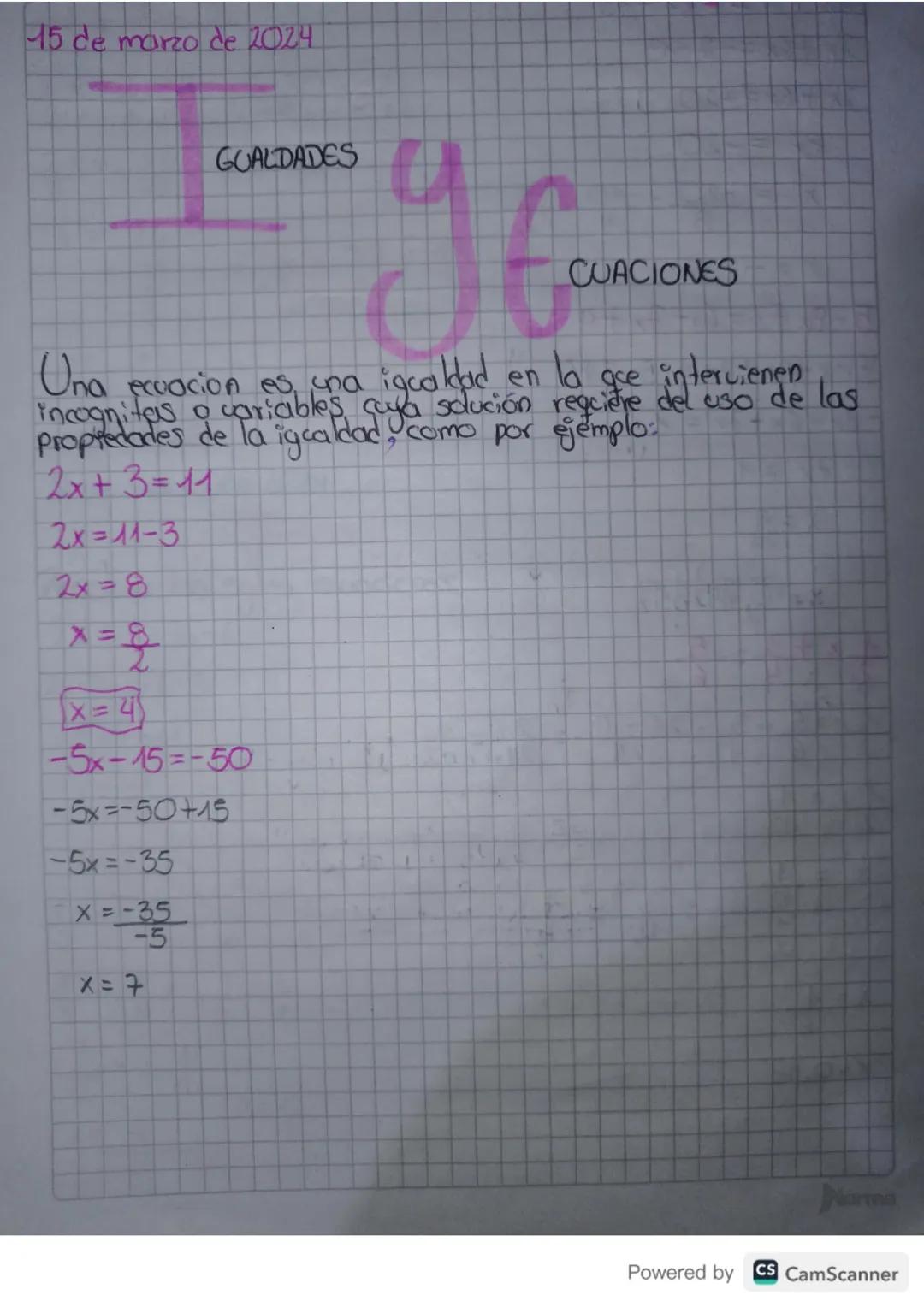 15 de marzo de 2024
GUALDADES
CUACIONES
Una ecuación es una igca klad
la
en gee intervienen
incognitas o variables cuya solución requière de