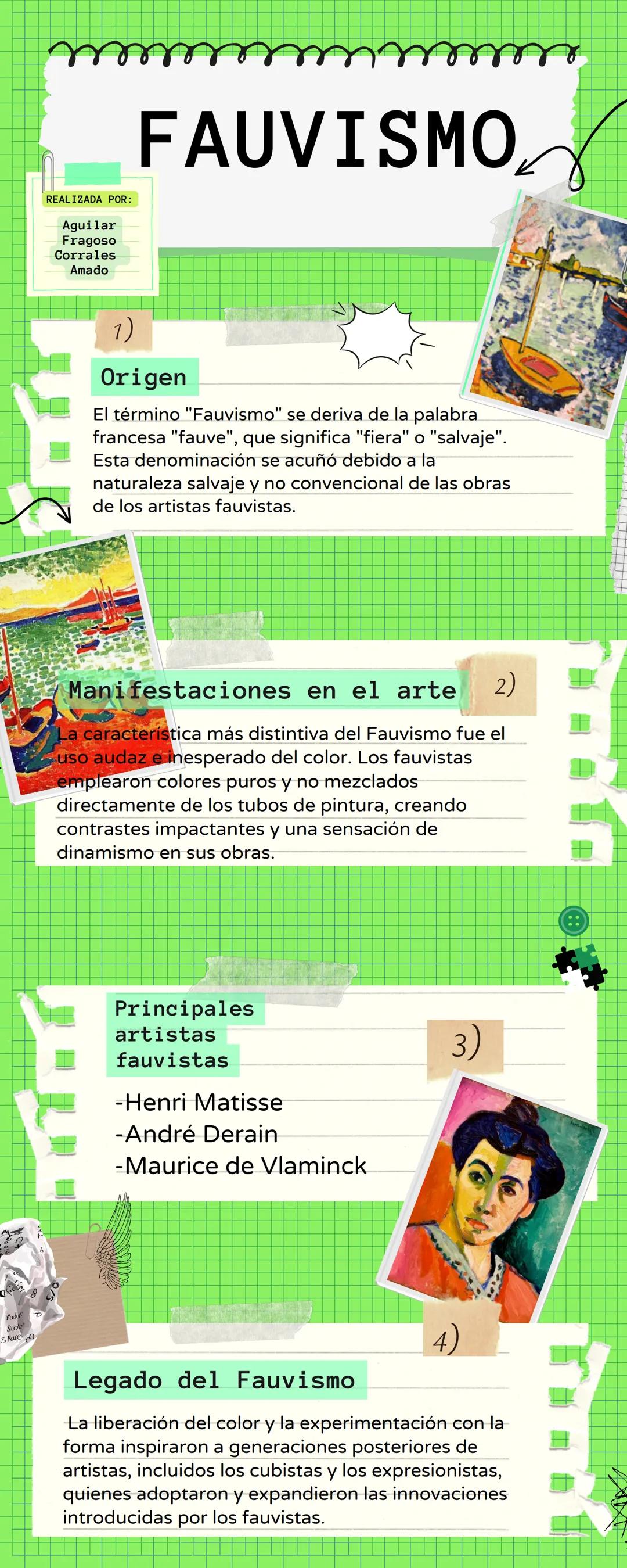 rack
Scob
P
Space
♡
REALIZADA POR:
Aguilar
Fragoso
Corrales
Amado
m
FAUVISMO
1)
Origen
El término "Fauvismo" se deriva de la palabra
frances