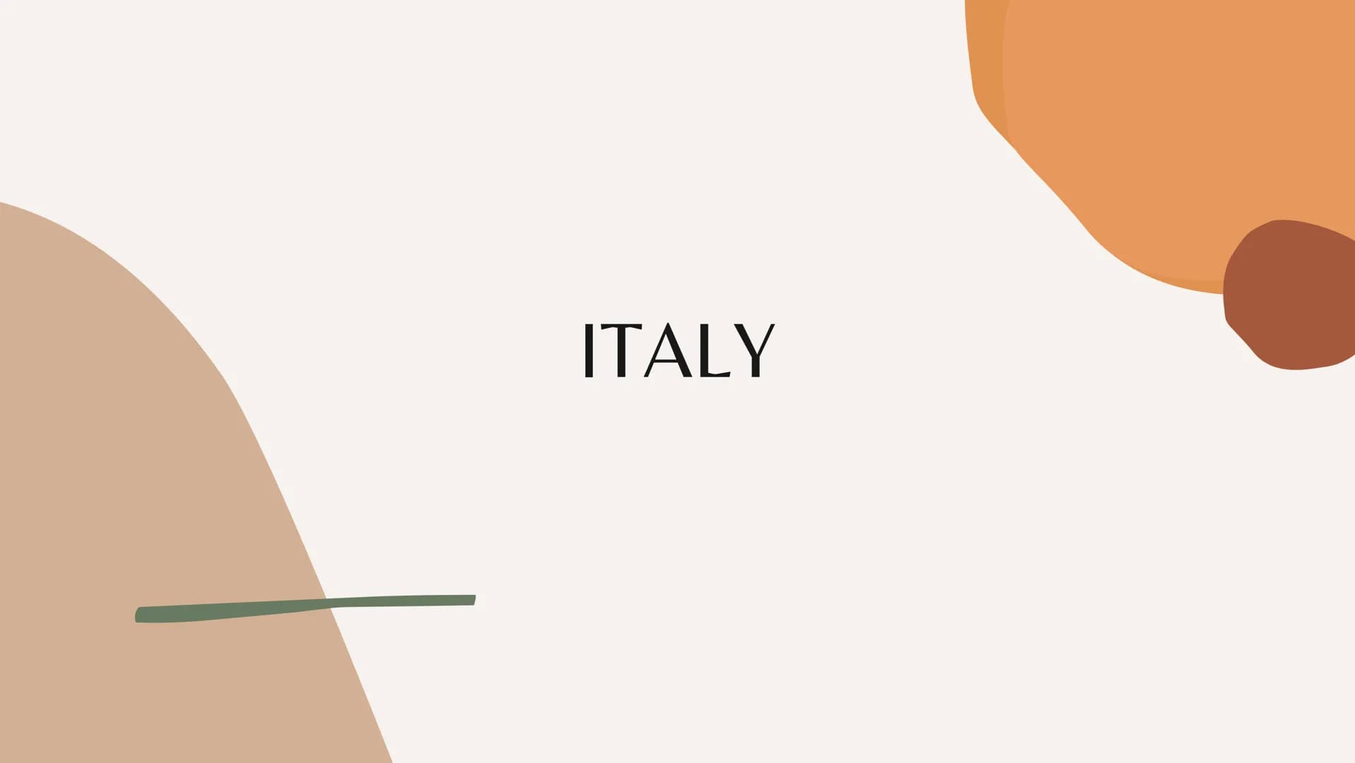 ITALY Italy, a European country with a
long Mediterranean coastline,
greatly influenced Western
culture and cuisine Its capital, Rome, is ho