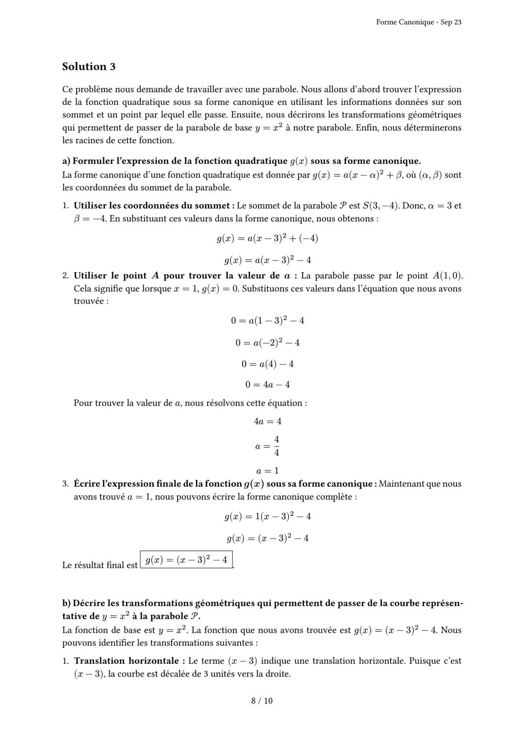 # Forme Canonique

Généré par Knowunity.fr - Sep 23

Description: Cet examen couvre la forme canonique, la complétion du carré et les propri