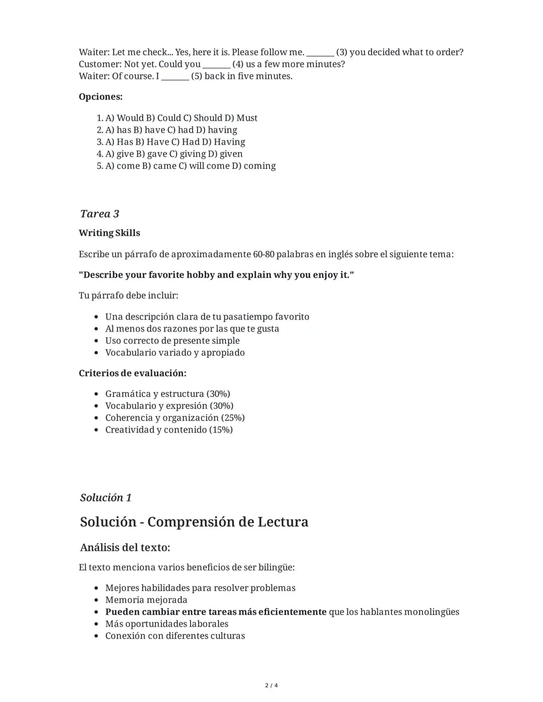 7 June 2025
Simulacro de Inglés: Preparación ICFES
Tarea 1
Reading Comprehension
Lee el siguiente texto y responde la pregunta:
The Benefits