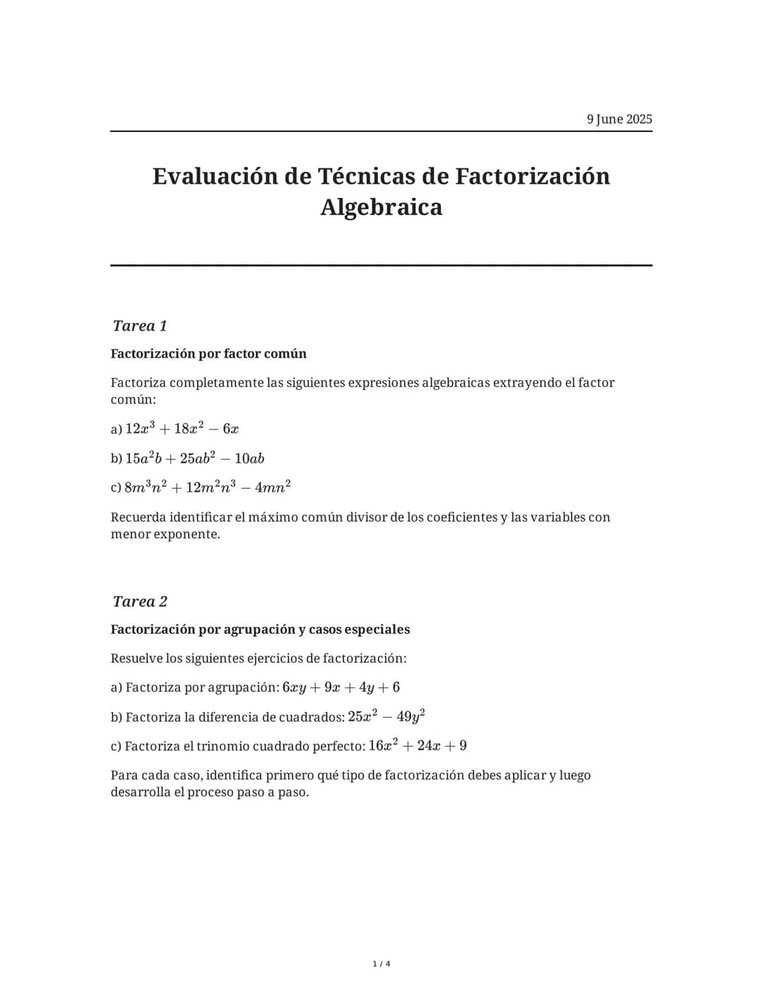 Evaluación de Técnicas de Factorización Algebraica