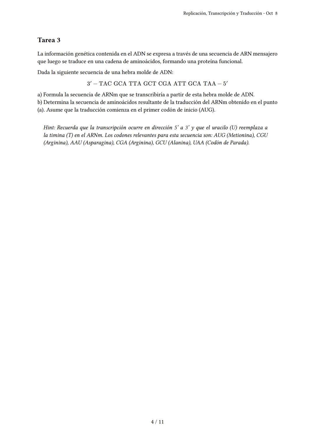 # Replicación, Transcripción y Traducción

Generado por Cielo Guzmán Barreto - Oct 8

Descripción: Este examen cubre los temas de replicació