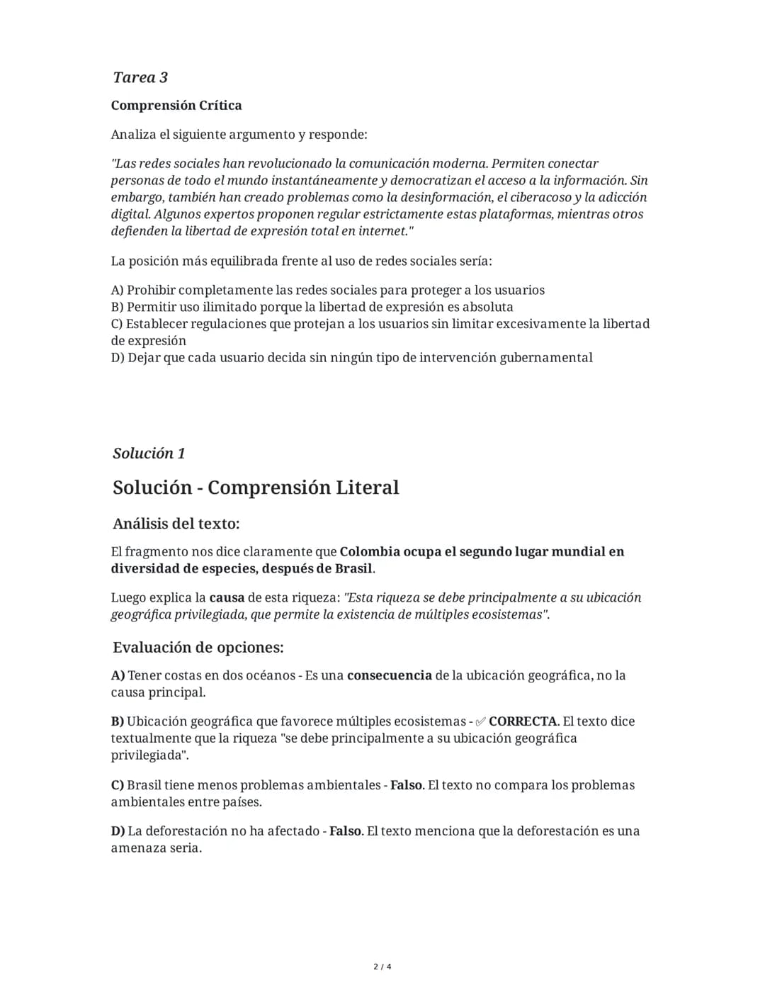 ## Comprensión Lectora Estilo ICFES
2 June 2025

## Tarea 1
### Comprensión Literal
Lee el siguiente fragmento y responde la pregunta:

"La 