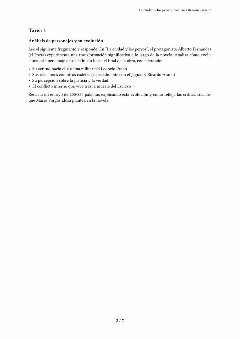 La ciudad y los perros: Análisis Literario
Generado por Gabriel Parodis - Jun 16
Descripción: Evaluación de comprensión y análisis de person