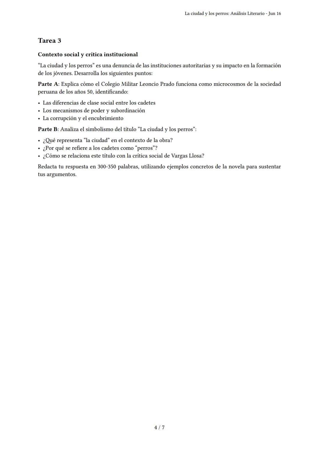 La ciudad y los perros: Análisis Literario
Generado por Gabriel Parodis - Jun 16
Descripción: Evaluación de comprensión y análisis de person