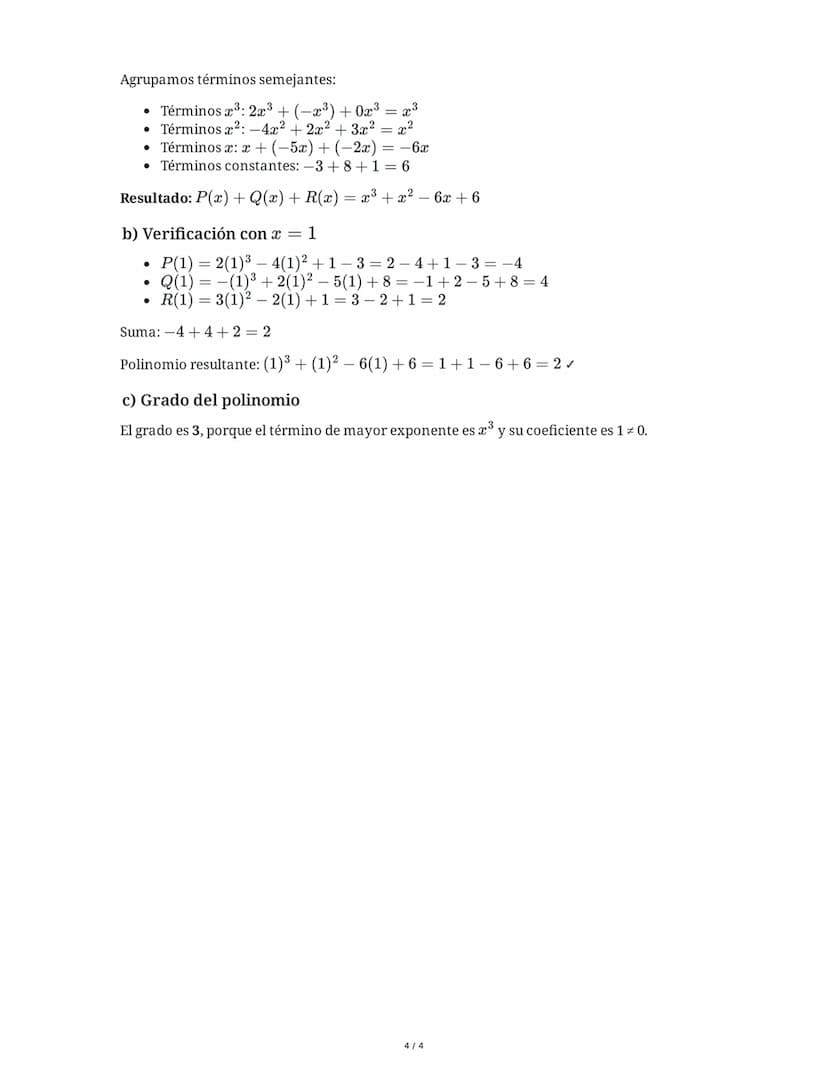 6 June 2025
Suma de Polinomios: Simplificación Algebraica
Tarea 1
Realiza las siguientes sumas de polinomios y simplifica el resultado:
a) (