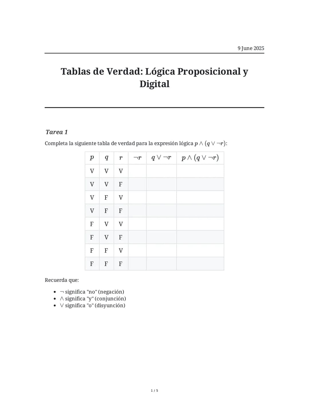 Tablas de Verdad: Lógica Proposicional y Digital