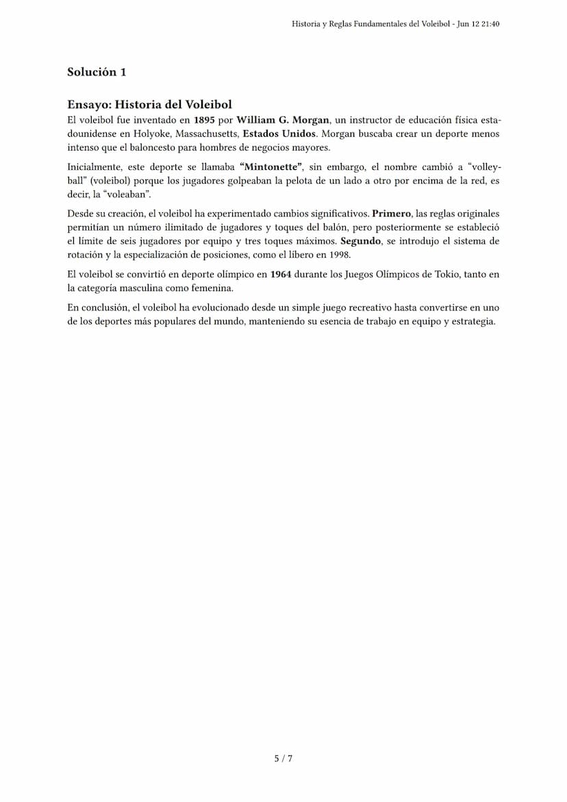 Historia y Reglas Fundamentales del Voleibol
Generado por María Alejandra Suárez - Jun 12 21:40
Descripción: Este examen evalúa la historia 