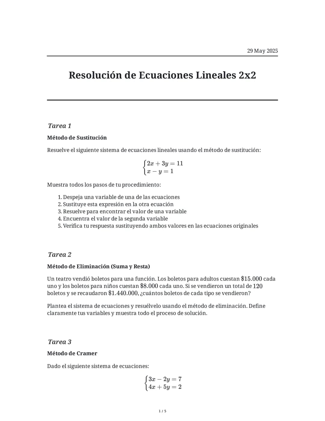 Resolución de Ecuaciones Lineales 2x2