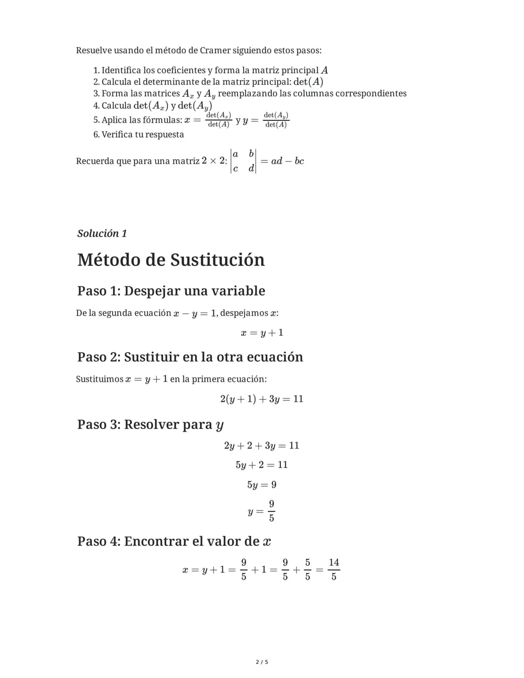 29 May 2025
Resolución de Ecuaciones Lineales 2x2
Tarea 1
Método de Sustitución
Resuelve el siguiente sistema de ecuaciones lineales usando 