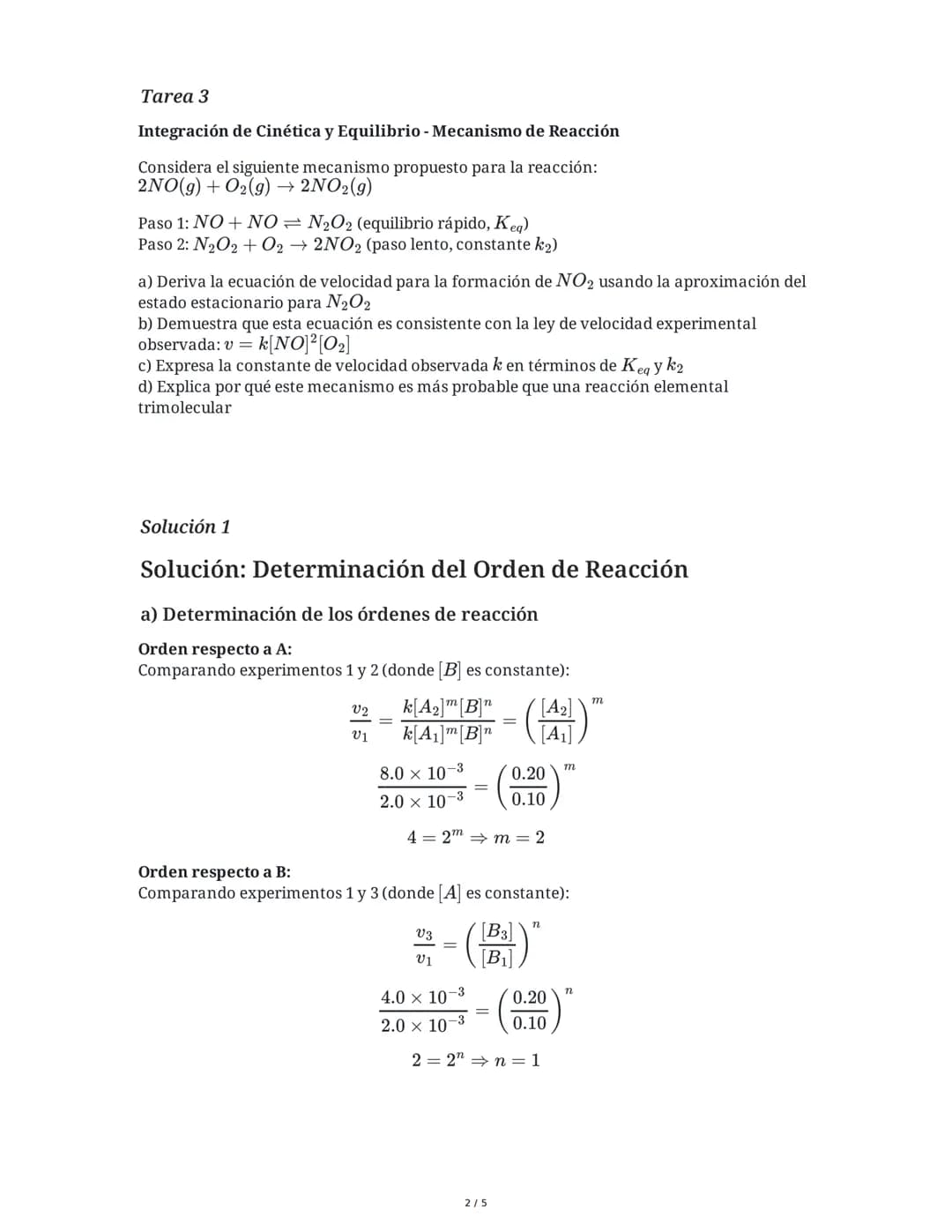 4 June 2025
Cinética Química, Equilibrio y Ley de Velocidad
Tarea 1
Cinética Química - Determinación del Orden de Reacción
Para la reacción: