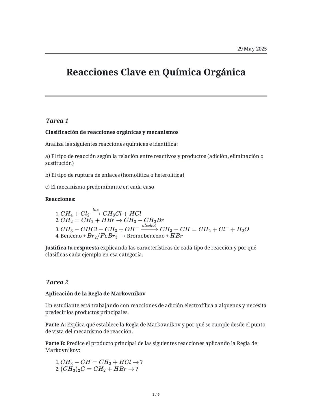 Reacciones Clave en Química Orgánica