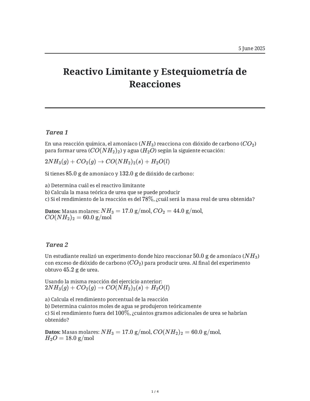 Reactivo Limitante y Estequiometría de Reacciones