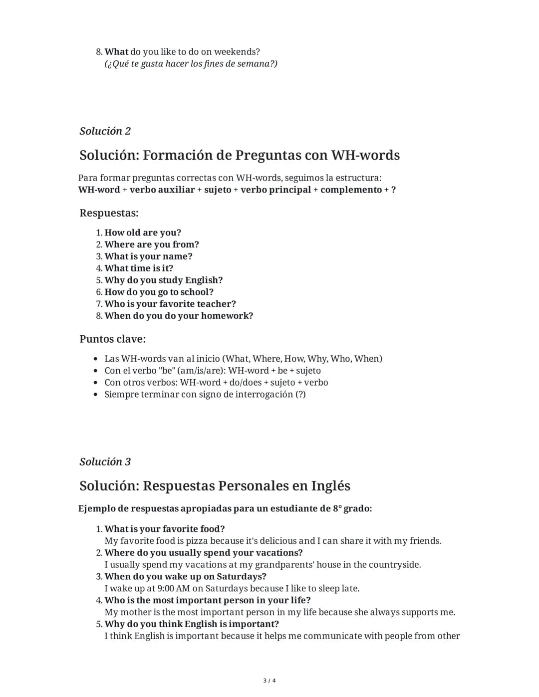 Preguntas 'Wh-': Comprensión y Uso
3 June 2025
Tarea 1
Completa las preguntas con la palabra interrogativa correcta (What, Where, When,
Who,
