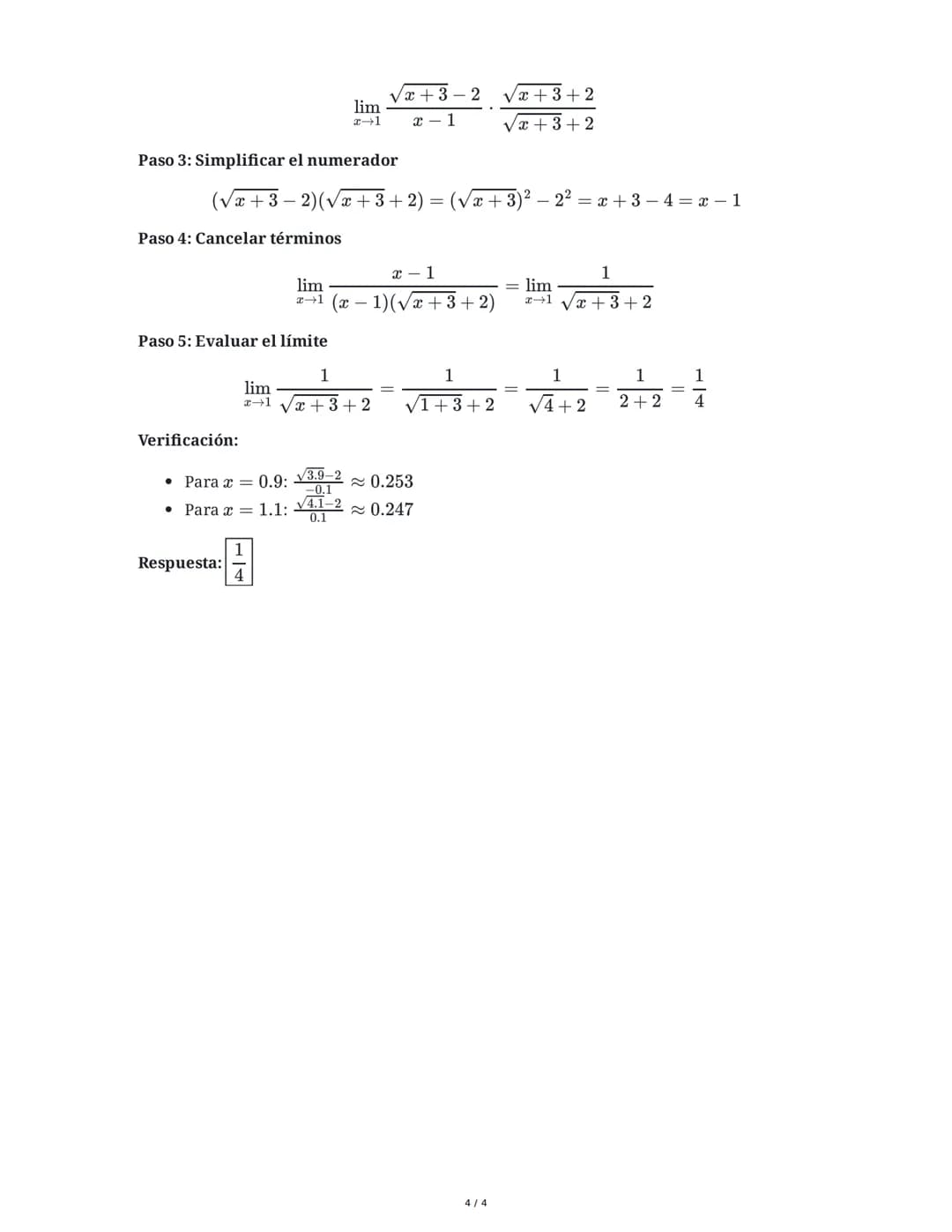 # Cálculo de Límites Algebraicos y Funciones Racionales

3 June 2025

## Tarea 1
Calcula el siguiente límite utilizando técnicas algebraicas