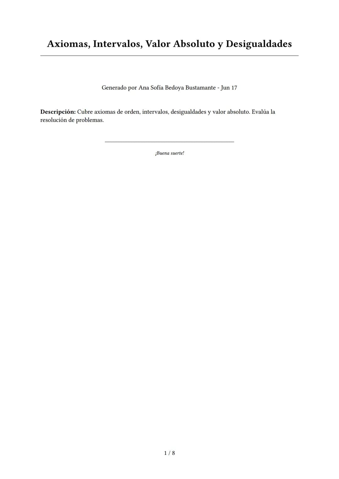 Axiomas, Intervalos, Valor Absoluto y Desigualdades