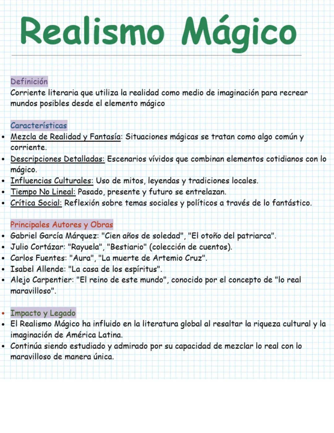 Realismo Mágico
Definición
Corriente literaria que utiliza la realidad como medio de imaginación para recrear
mundos posibles desde el eleme