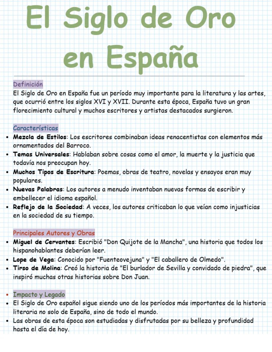 El Siglo de Oro
en España
Definición
El Siglo de Oro en España fue un período muy importante para la literatura y las artes,
que ocurrió ent