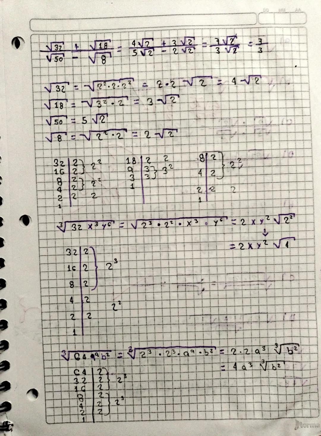 Noviembre 21 del 2023.
Simplificación de Radicales.
N50 = 52.2 = 5√2
50 2
25 55.2
SJ
55
V2GO=
432
123.233 = 23 2
43212
216 24 2.2.3
198 21
5