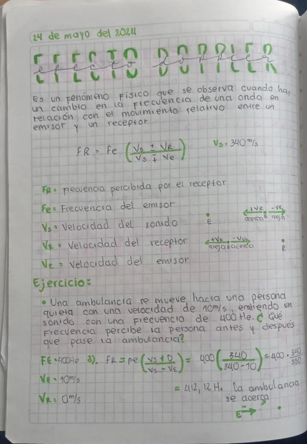 24 de mayo del 2024
# EFECTO DOPPLER
ef
Es un fenómeno Físico que se observa cuando hay
un cambio en la Frecuencia de una onda en
relación c