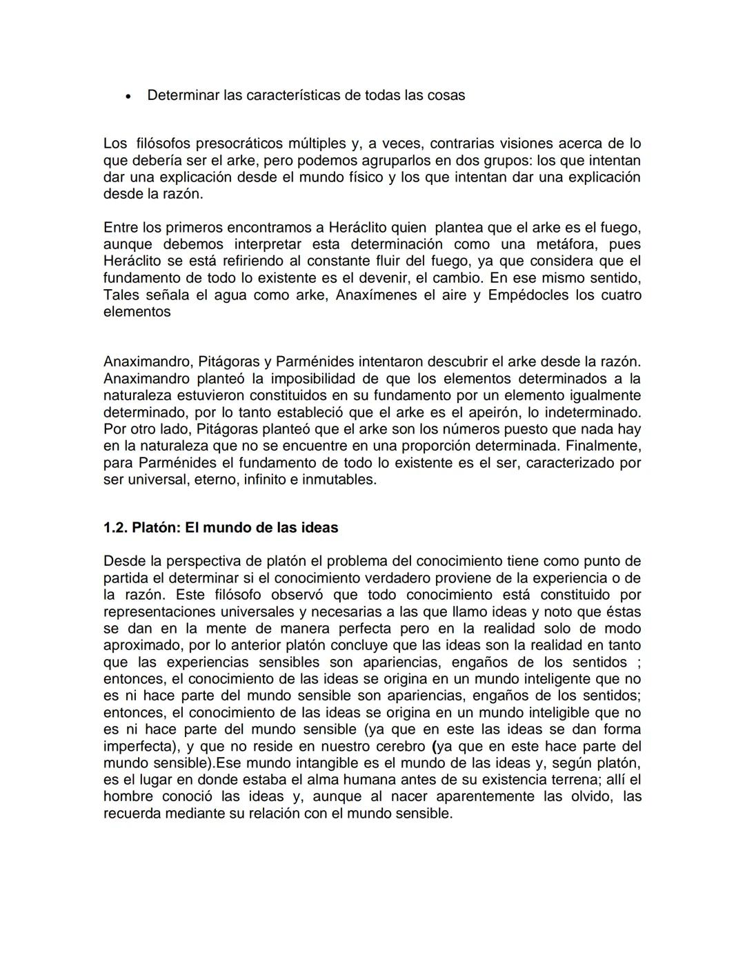 ÁMBITO DE LA FILOSOFÍA ONTOLOGÍA
1.1 Presocráticos: el ser y sus atributos
1.2 platón: el mundo de las ideas
1.3 Aristóteles: substancia e h
