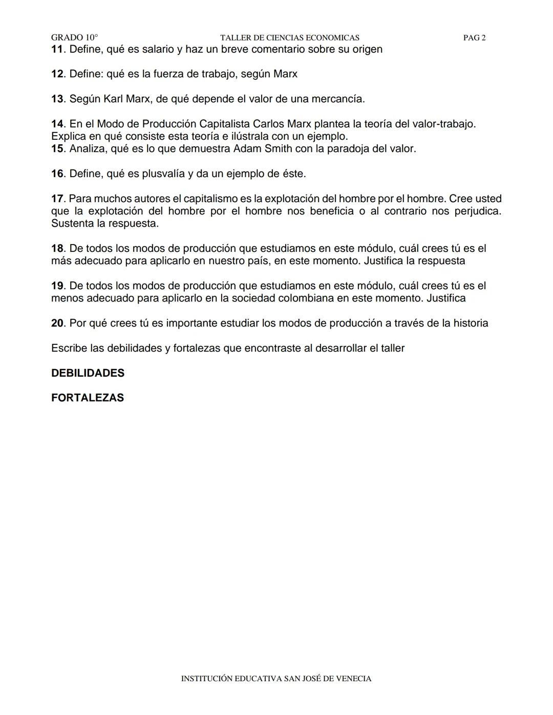 GRADO 10°
TALLER DE CIENCIAS ECONOMICAS
PAG 1
INSTITUCIÓN EDUCATIVA SAN JOSÉ DE VENECIA
ASIGNATURA: ECONOMÍA Y POLÍTICA
GRADO: 10°
NOMBRE