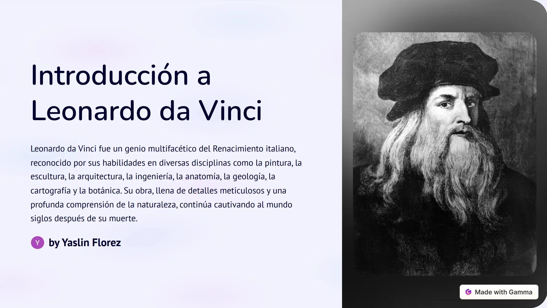 # Introducción a
Leonardo da Vinci
Leonardo da Vinci fue un genio multifacético del Renacimiento italiano,
reconocido por sus habilidades e