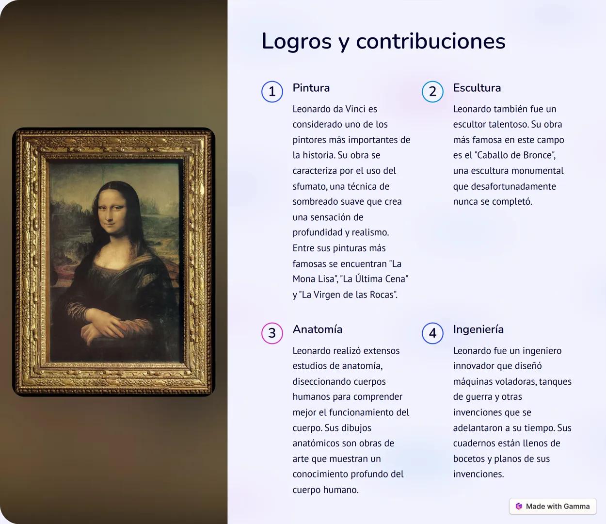 # Introducción a
Leonardo da Vinci
Leonardo da Vinci fue un genio multifacético del Renacimiento italiano,
reconocido por sus habilidades e