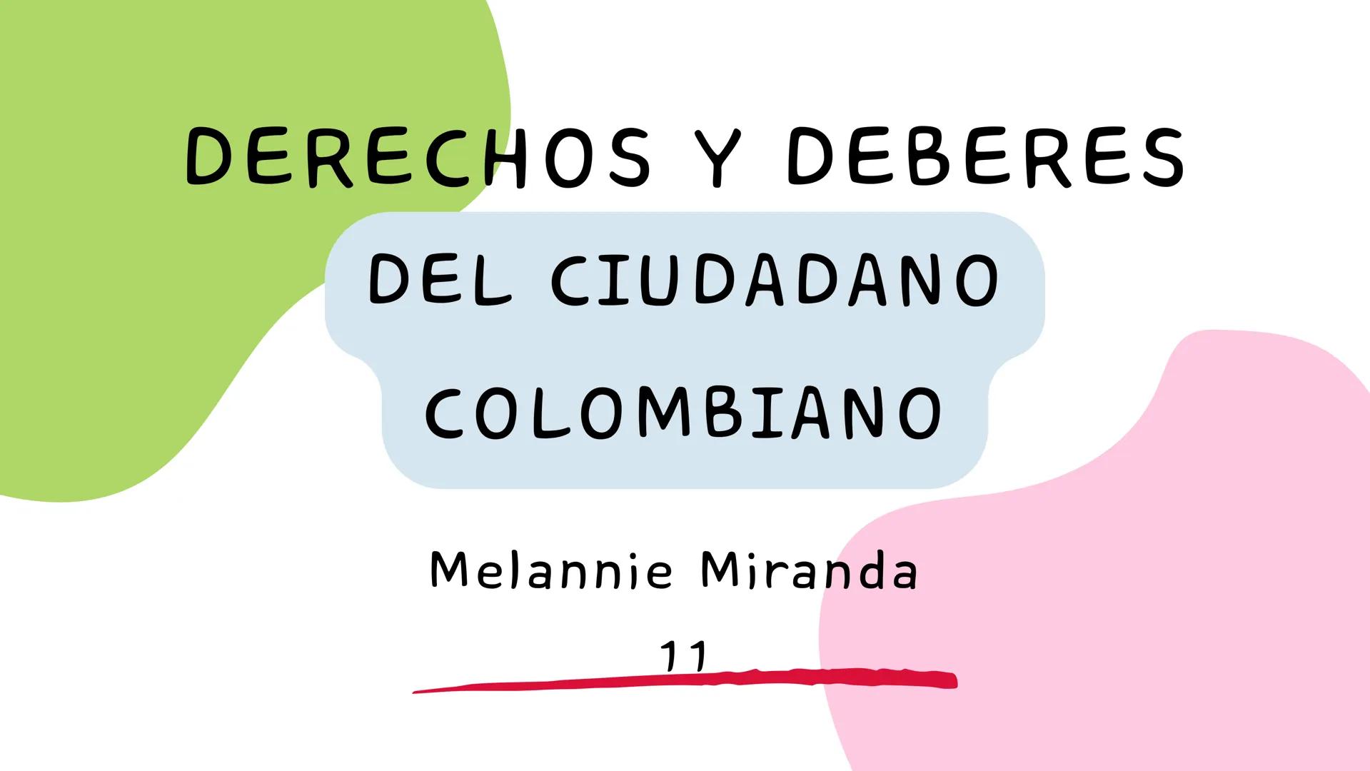 DERECHOS Y DEBERES
DEL CIUDADANO
COLOMBIANO
Melannie Miranda
11 Basado en la
constitución política
Los derechos y deberes de los ciudadanos