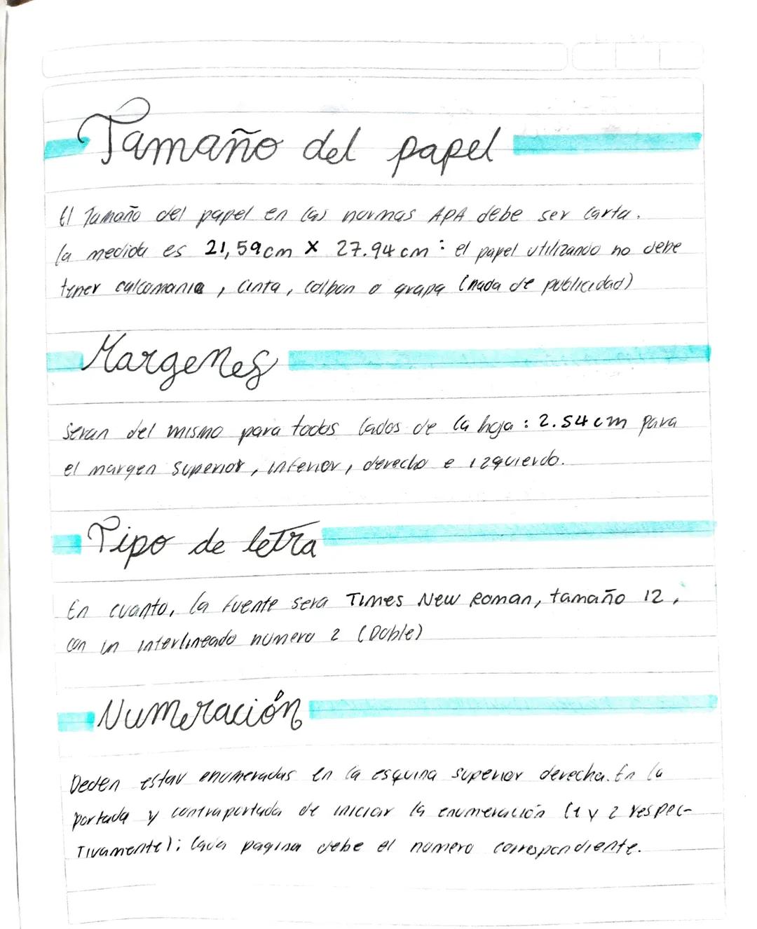 Vormas APA
papel: Tamaño carta
Tipo de letra : Avial - Time news Roman
Tamaño de letra: 12 puntos
Espaciado Interlineado 2.0, Sin espacio en