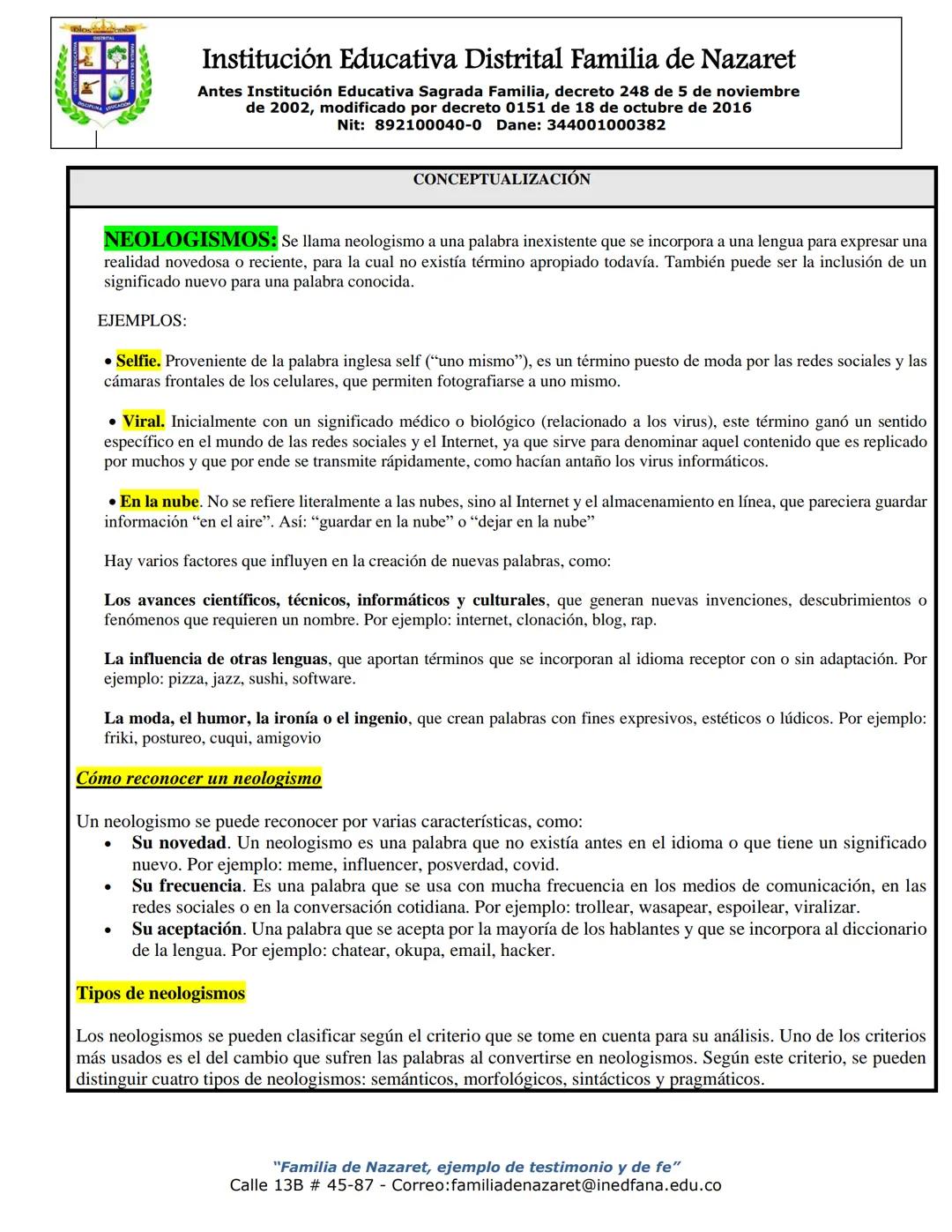 # Institución Educativa Distrital Familia de Nazaret
Antes Institución Educativa Sagrada Familia, decreto 248 de 5 de noviembre
de 2002, mod