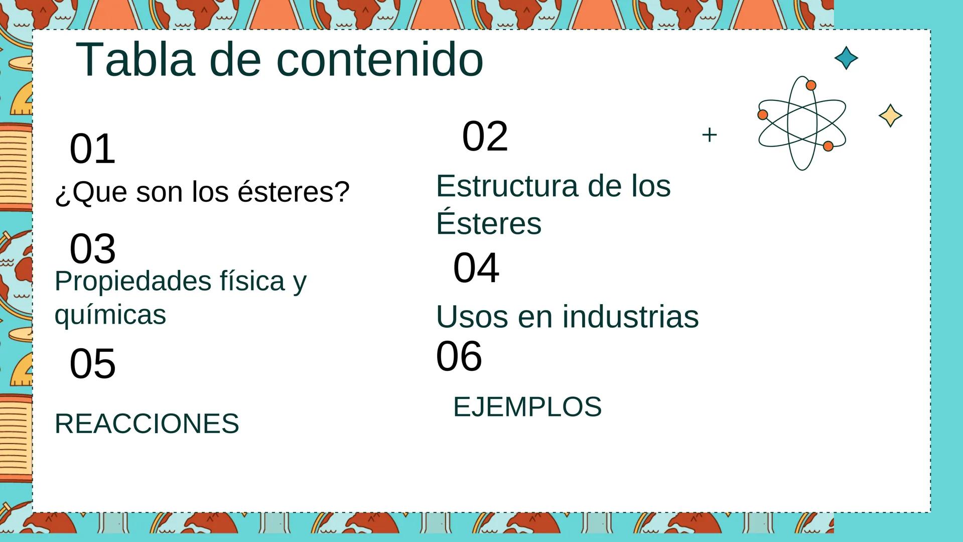 11
▬▬▬▬▬▬
+ +
+
11
IT
+
++
11
ÉSTERES
Luisa Sevillano v Tatiana Tello
y
11
11
1101 3
3
3
Tabla de contenido
01
¿Que son los ésteres?
03
Prop
