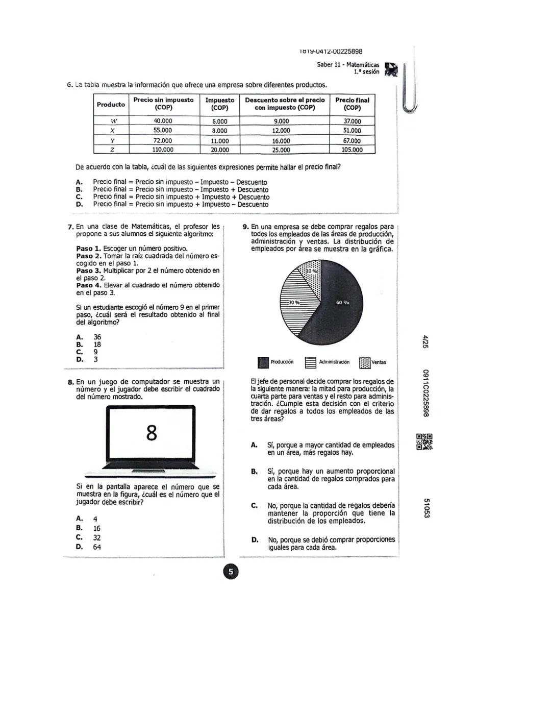 U
icfes***
MATEMÁTICAS
1. La figura muestra el triángulo rectángulo EFG.
¿Cuál segmento representa la hipotenusa del triángulo rectángulo E