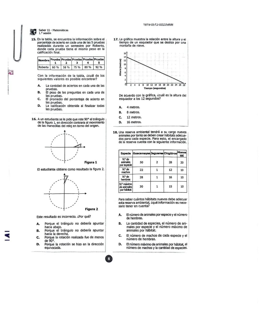 U
icfes***
MATEMÁTICAS
1. La figura muestra el triángulo rectángulo EFG.
¿Cuál segmento representa la hipotenusa del triángulo rectángulo E