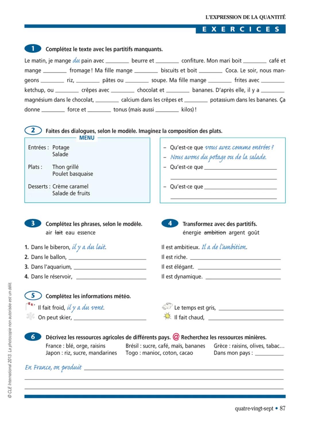 # 19
L'EXPRESSION
de LA QUANTITÉ
LES QUANTITÉS INDÉTERMINÉES (ou non exprimées)
Je mange du poisson avec de la salade et des légumes.
LE