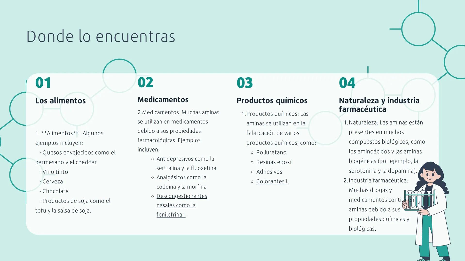 # QUÍMICA
LAS AMINAS
ELKIN STIVEN VALENCIA RIVAS # Índice
01 Introducción.
02 Características
03 Estructura
04 Donde lo encuentras
05