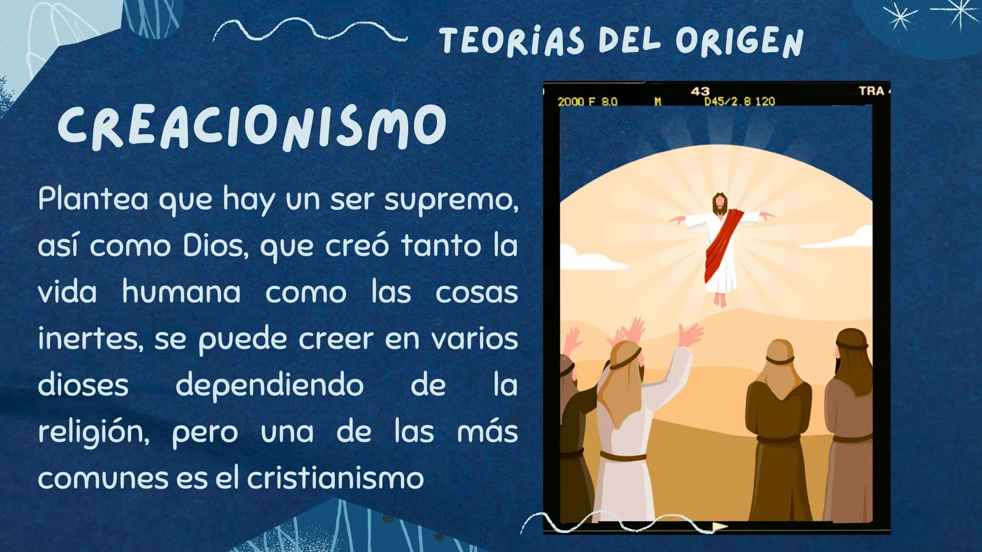 ORIGEN Y EVOLUCIÓN DE LOS
SERES VIVOS
ཤ་
* TEORIAS DEL ORIGEN
CREACIONISMO
Plantea que hay un ser supremo,
así como Dios, que creó tanto la