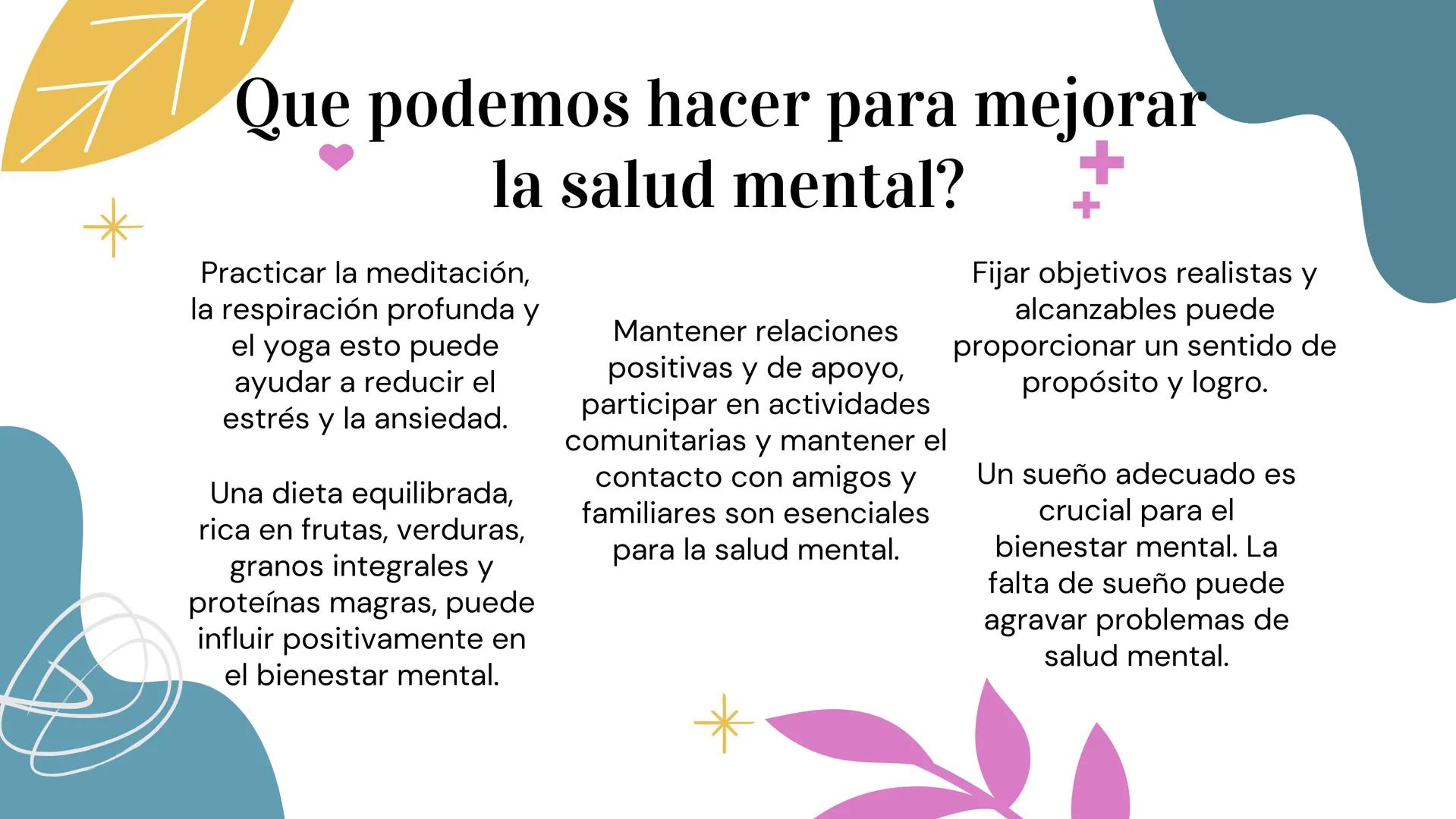 Salud Mental
+
必
5 Definición
La salud mental es un estado de bienestar en el
que el individuo es consciente de sus
capacidades, puede hacer