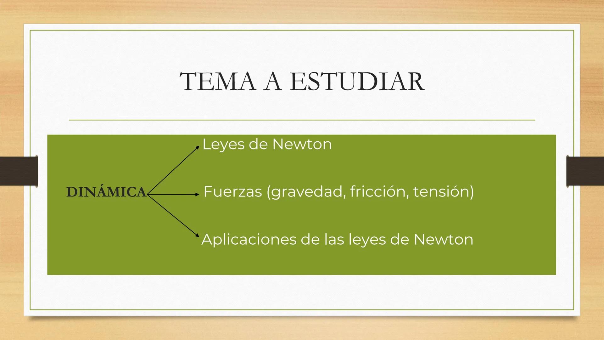 Física # TEMA A ESTUDIAR
Leyes de Newton
DINÁMICA.
Fuerzas (gravedad, fricción, tensión)
Aplicaciones de las leyes de Newton # DINÁMICA