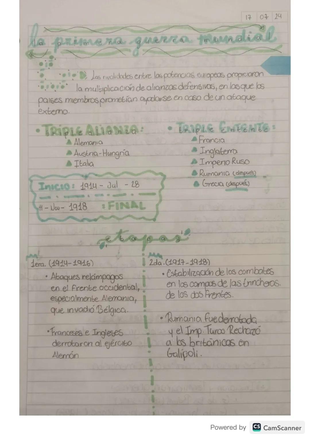 17 07 24
# la primera querra mundial
* Las rivalidades entre las potencias europeas propiciaron
* la multiplicación de alianzas defensi
