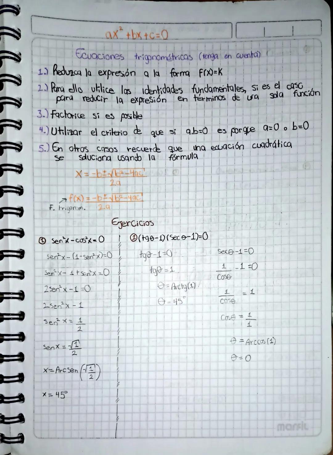 Conceptos y formulas
| | 0° | 30° | 45° | 60° | 90° |
|---|---|---|---|---|---|
| Seno | $\frac{\sqrt{0}}{2} = 0$ | $\frac{\sqrt{1}}{2} =