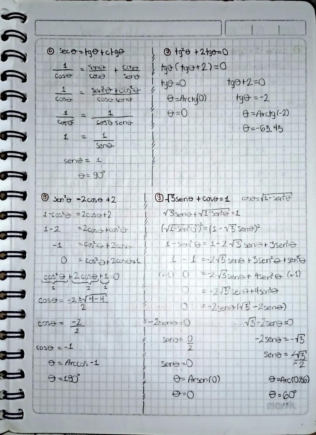 Conceptos y formulas
| | 0° | 30° | 45° | 60° | 90° |
|---|---|---|---|---|---|
| Seno | $\frac{\sqrt{0}}{2} = 0$ | $\frac{\sqrt{1}}{2} =