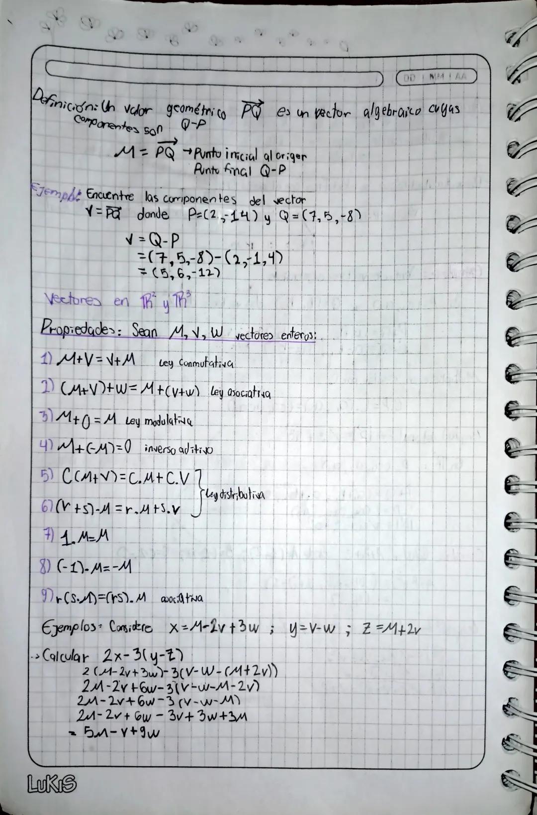 # Vectores en TR² y TB³
DD IMMIAA
- Definición: Un vector geométrico es un segmento entre dos puntos que
tiene magnitud y dirección. Se re