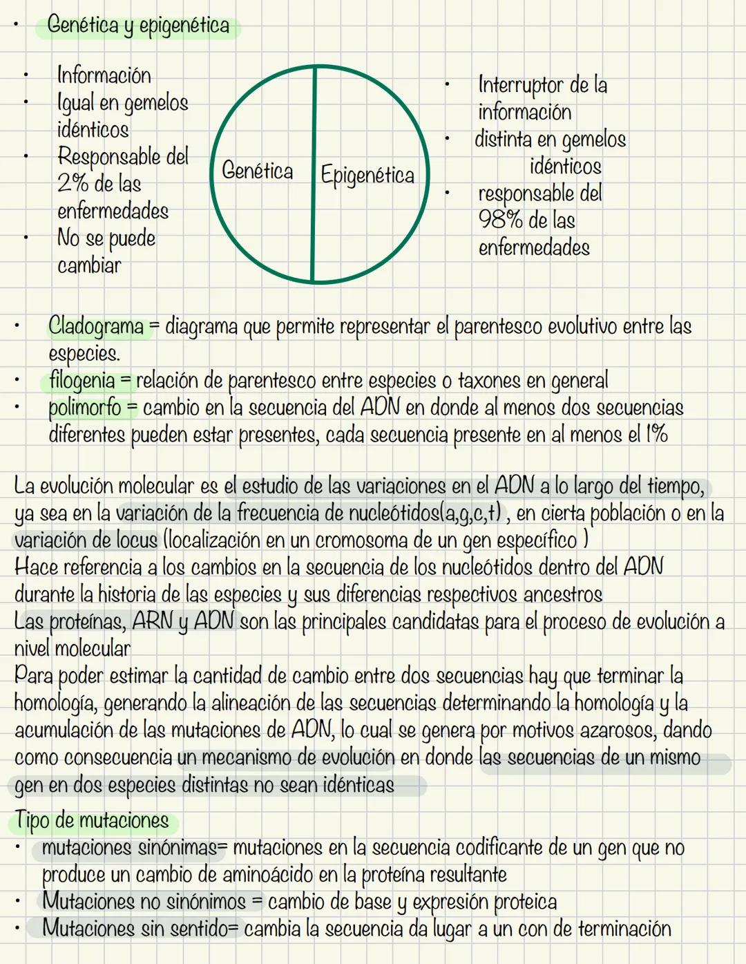 Evolución molecular
Estudio de los cambios en secuencias de ADN y proteínas a lo largo del tiempo, y como
estos cambios contribuyen a la div