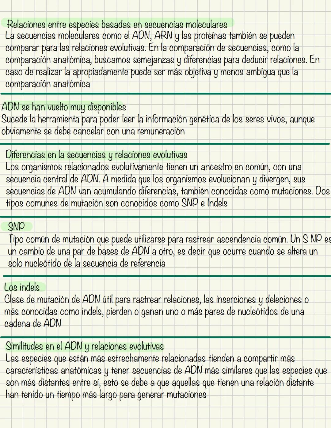 Evolución molecular
Estudio de los cambios en secuencias de ADN y proteínas a lo largo del tiempo, y como
estos cambios contribuyen a la div