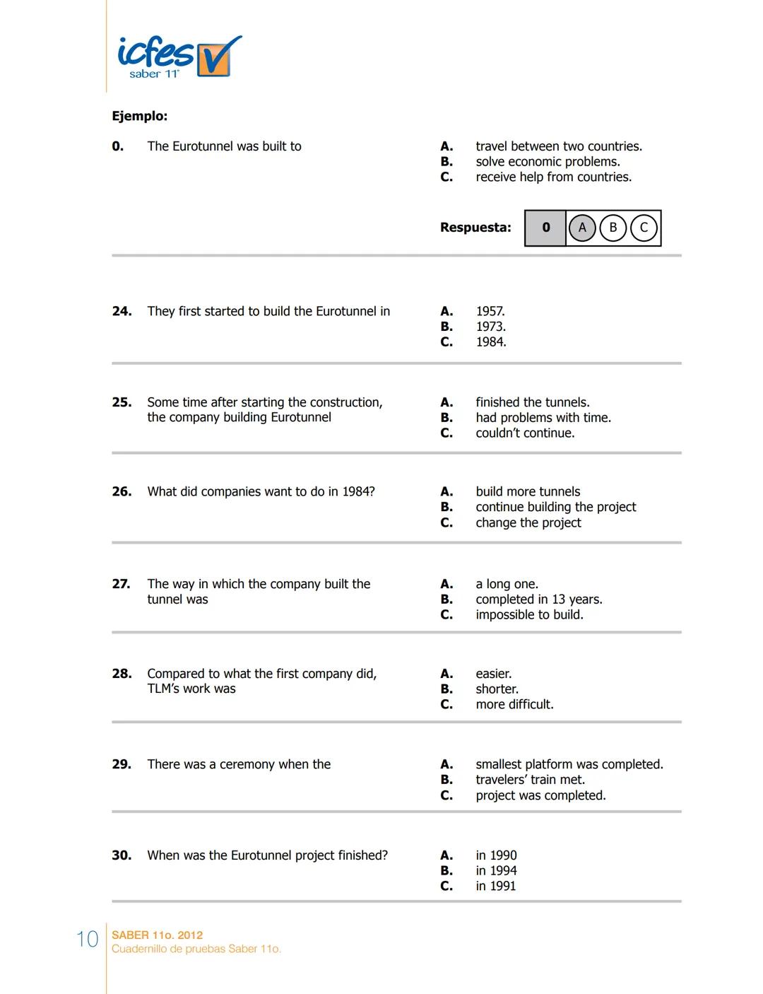 saber 11°
icfes V
☑
CUADERNILLO
DE PREGUNTAS
SABER 110. 2012
Cuadernillo de pruebas Saber 110.
Ministerio de
Educación Nacional
República de