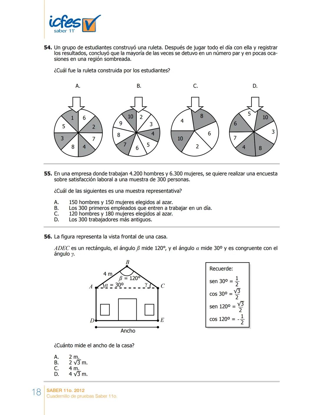 saber 11°
icfes V
☑
CUADERNILLO
DE PREGUNTAS
SABER 110. 2012
Cuadernillo de pruebas Saber 110.
Ministerio de
Educación Nacional
República de