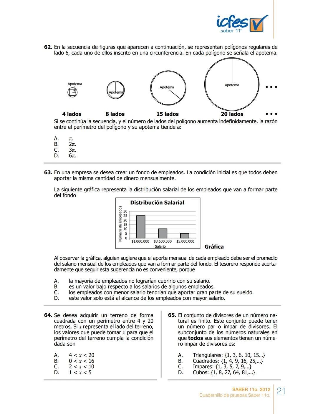saber 11°
icfes V
☑
CUADERNILLO
DE PREGUNTAS
SABER 110. 2012
Cuadernillo de pruebas Saber 110.
Ministerio de
Educación Nacional
República de