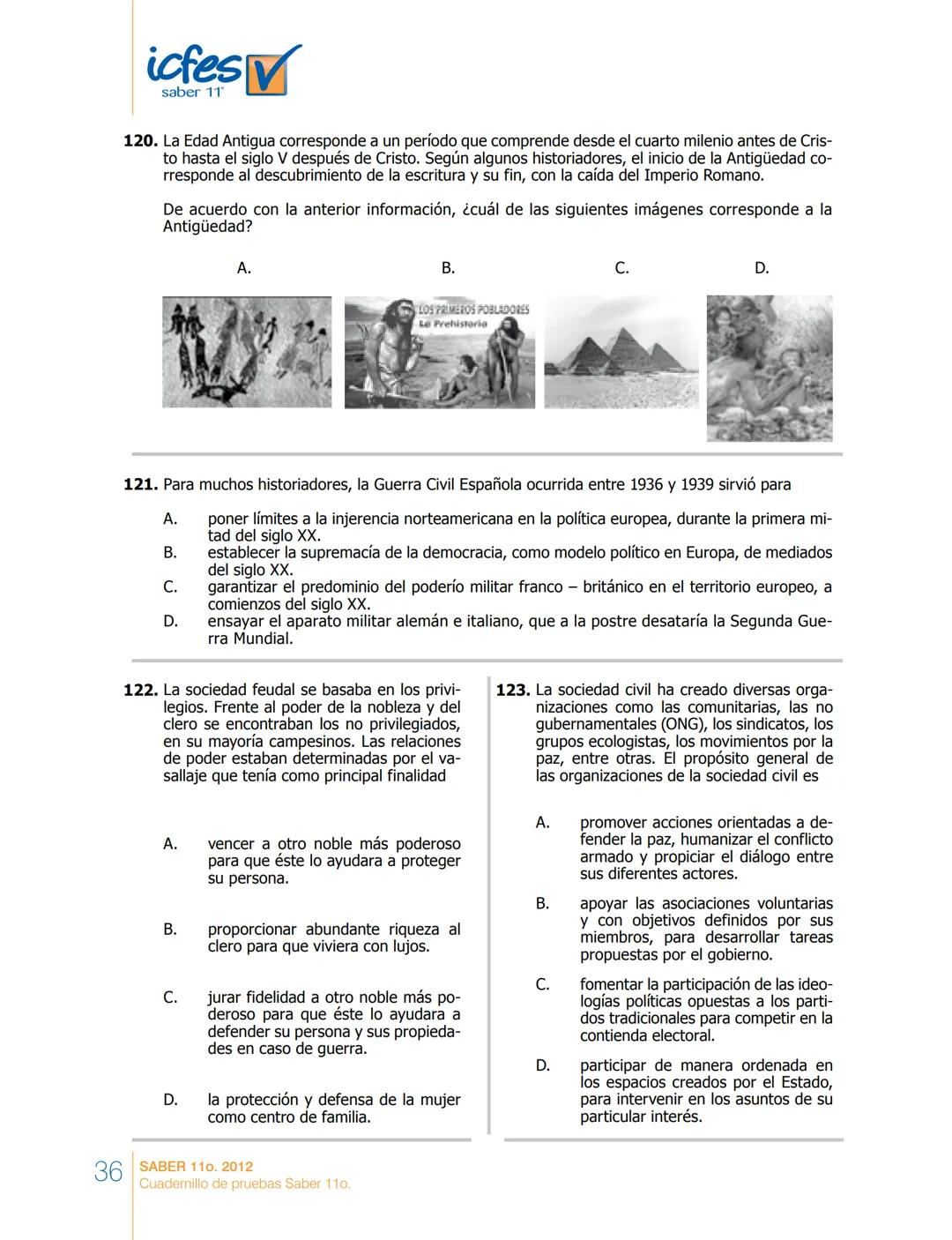 saber 11°
icfes V
☑
CUADERNILLO
DE PREGUNTAS
SABER 110. 2012
Cuadernillo de pruebas Saber 110.
Ministerio de
Educación Nacional
República de